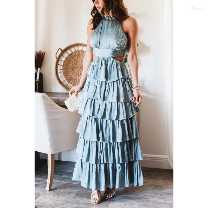 Casual Dresses Elegant Fashion Sleeveless High Waist Halter Corset Ruffle Graduation Evening Dress Summer Women Sexy Party Cake