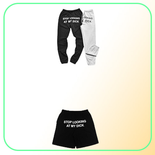 Men039s Pants Fashion Printed Letter STOP LOOKING AT MY DICK Sweatpants With Pockets Black Grey High Waist Drawstring Loose Cas