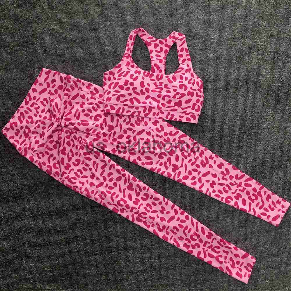 Yoga Outfit 2023 Nylon Women 2Pcs Yoga Sets Training Leopard Bra Running High Waist Scrunch Leopard Leggings Gym Workout Pant Track Suit J230725