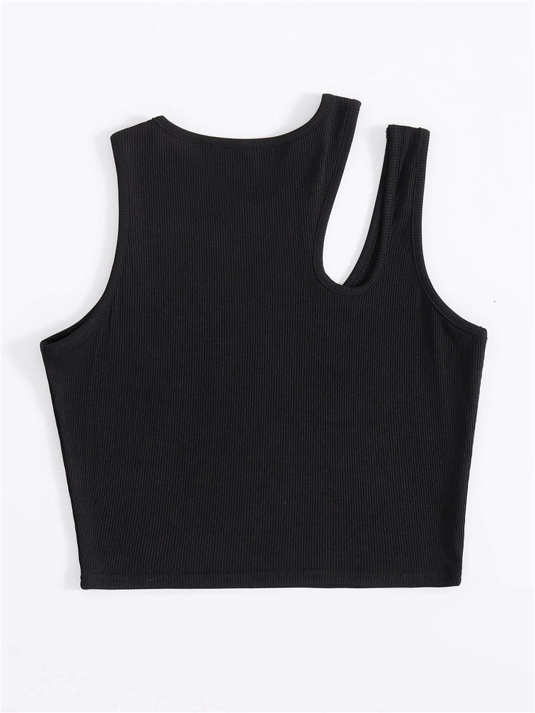 Women's Tanks Camis Sexy Rib-knit Tank Top for Women Summer Solid O-neck Sleeveless Crop Tops Street Vintage Korean Fashion Shirt Vest Y2K Clothe