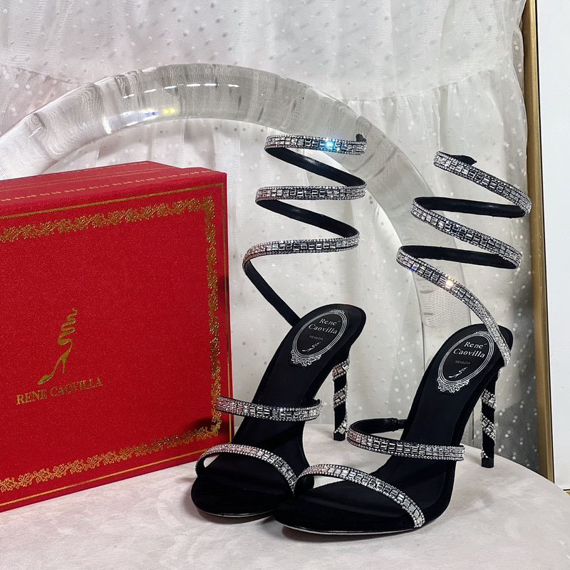 Rene Caovilla Cleo Rhinestones Sandals Pearl Crystals Embellished stiletto Heels women's Luxury Designers platform pumps Dress Evening shoes factory footwear