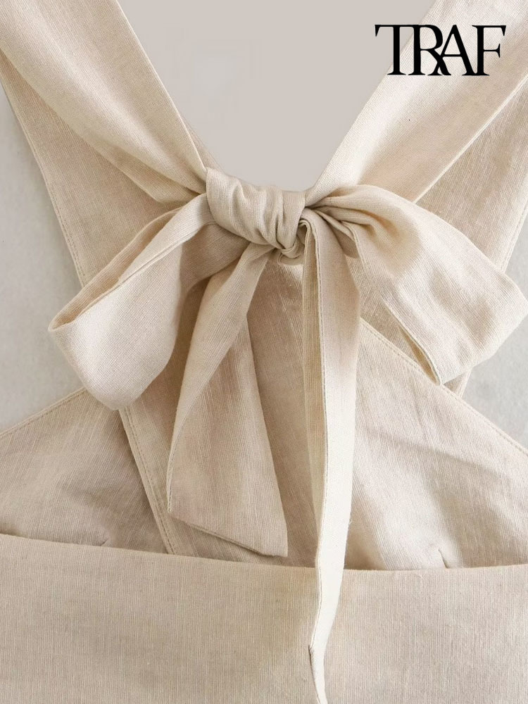 Women's Tanks Camis TRAF Women Sexy Fashion Backless With Bow Tied Crop Tank Tops Vintage Crossover Halter Neck Female Mujer 230721