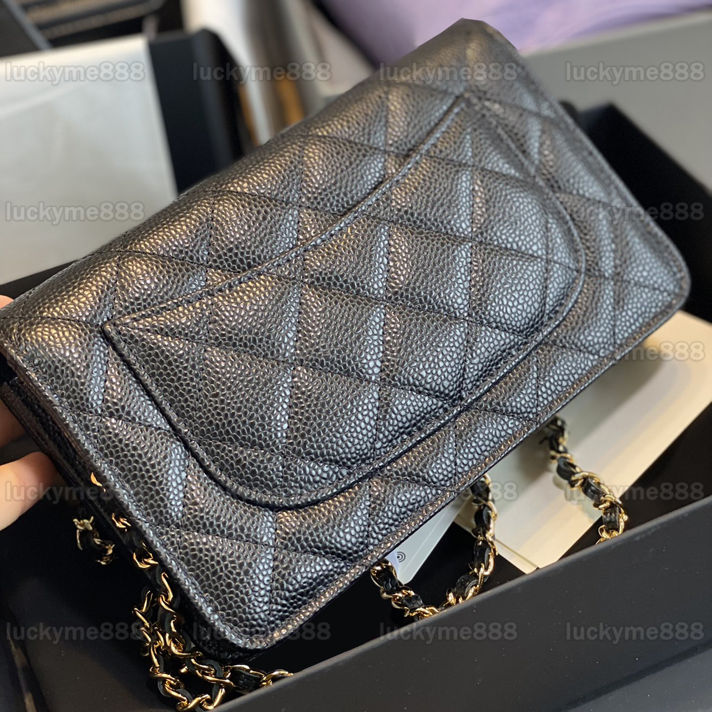 10A Mirror Quality Designers Wallet On Chain Bags Mini 19Cm Flap Quilted Black Purse Women Real Leather Caviar Lambskin Handbag Shoulder Box Bag With 