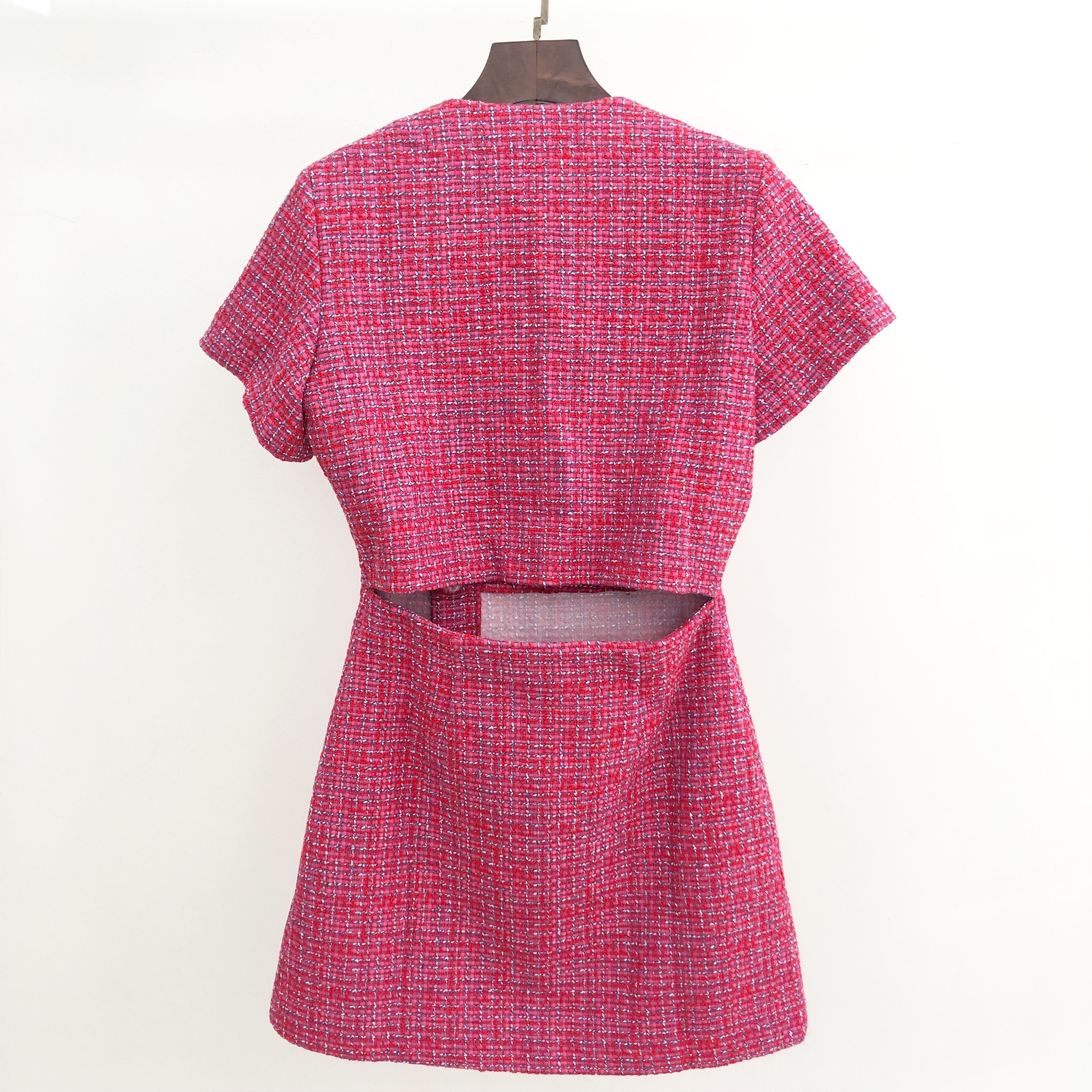 Basic & Casual Dresses New m-aje Feeling Tweed Fashion Open Back Rose Red Dress