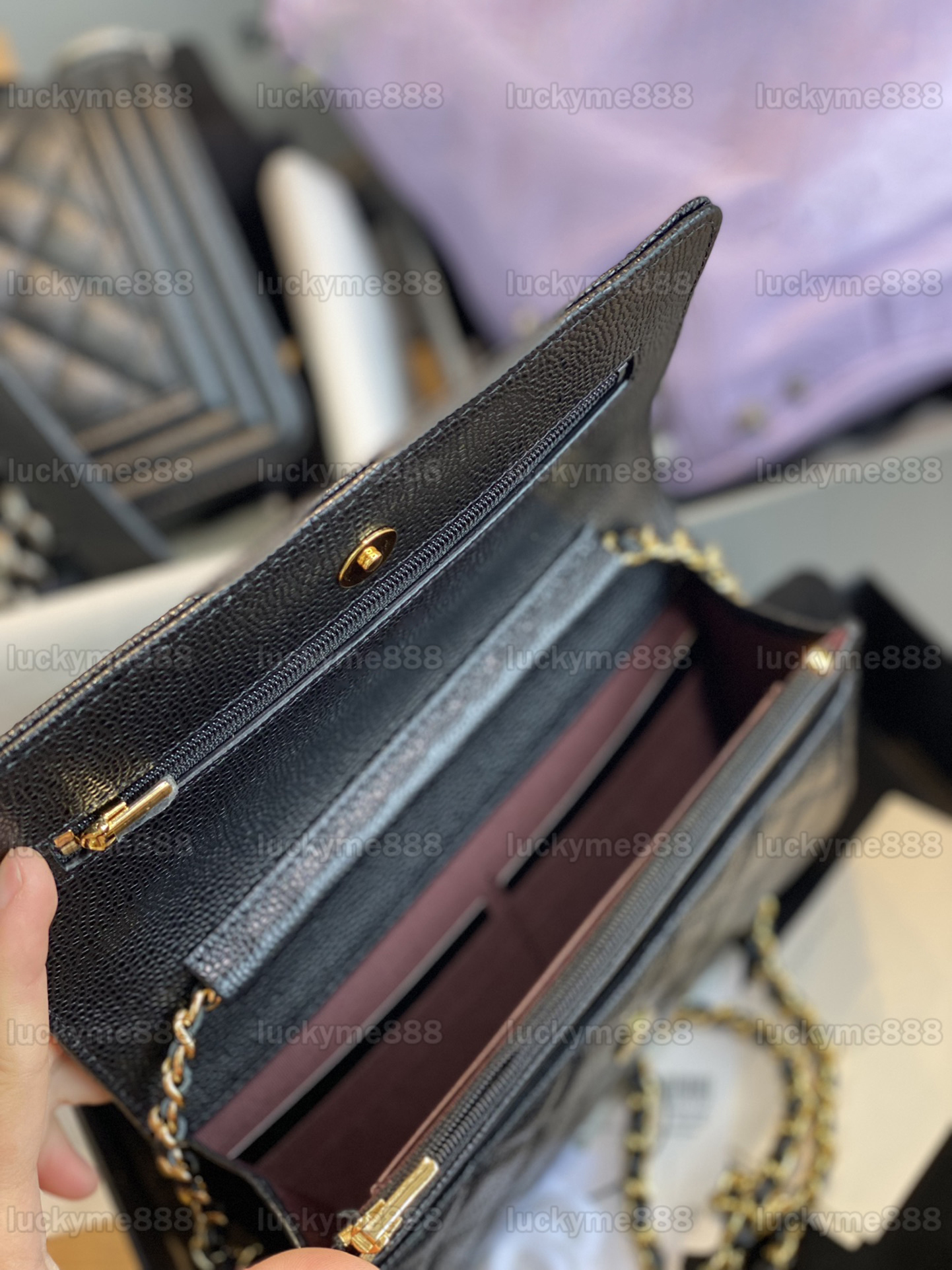 10A Mirror Quality Designers Wallet On Chain Bags Mini 19Cm Flap Quilted Black Purse Women Real Leather Caviar Lambskin Handbag Shoulder Box Bag With 