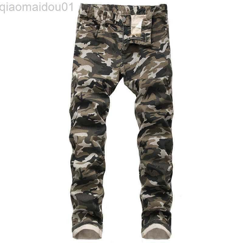 Men's Jeans New Men Fashion Camouflage printed Slim Straight Jeans Streetwear man Cotton Casual Denim Cargo jeans Pants Plus Size 40 42 L230724
