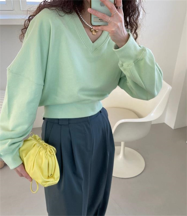 Women Pullover Fitness Autumn Sweater Outdoor Running Loose Womens Long Sleeve Sweatshirts WY8036 V Neck