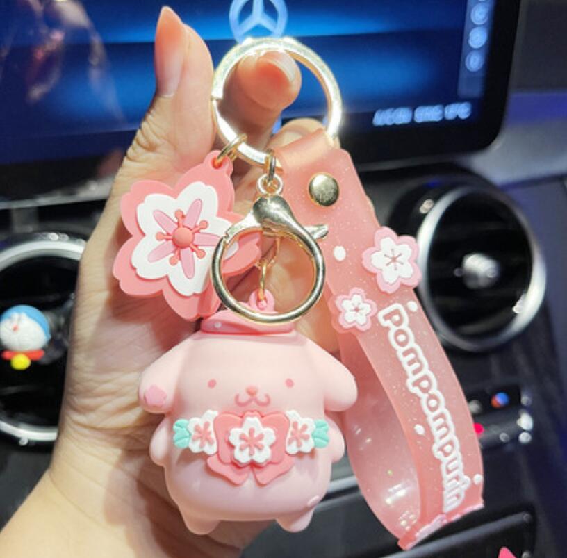 Cartoon Cinnamoroll With Flower Silicon Pendant Jewelry Key chain Backpack Ornament Car key Ring Gifts