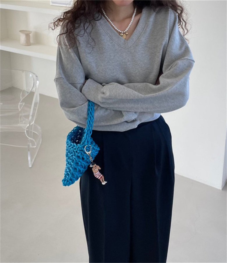 Women Pullover Fitness Autumn Sweater Outdoor Running Loose Womens Long Sleeve Sweatshirts WY8036 V Neck