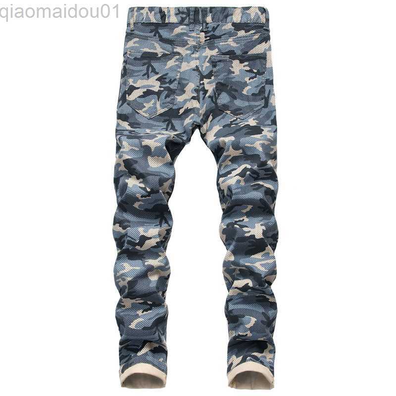 Men's Jeans New Men Fashion Camouflage printed Slim Straight Jeans Streetwear man Cotton Casual Denim Cargo jeans Pants Plus Size 40 42 L230724