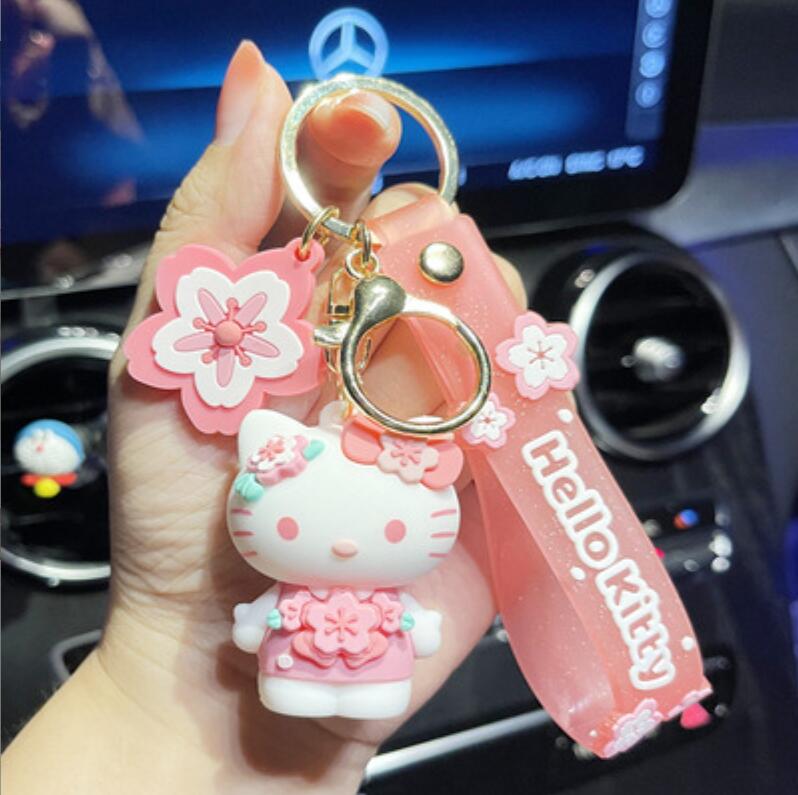Cartoon Cinnamoroll With Flower Silicon Pendant Jewelry Key chain Backpack Ornament Car key Ring Gifts