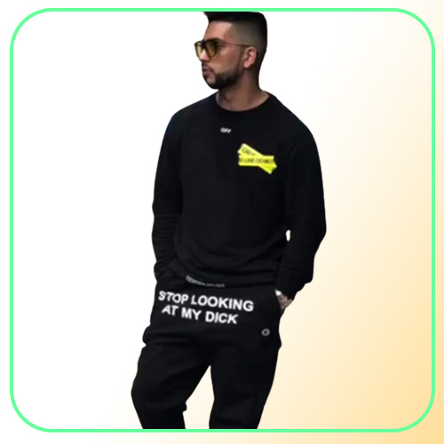 Men039s Pants Fashion Printed Letter STOP LOOKING AT MY DICK Sweatpants With Pockets Black Grey High Waist Drawstring Loose Cas