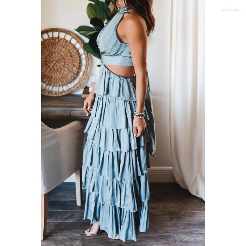 Casual Dresses Elegant Fashion Sleeveless High Waist Halter Corset Ruffle Graduation Evening Dress Summer Women Sexy Party Cake