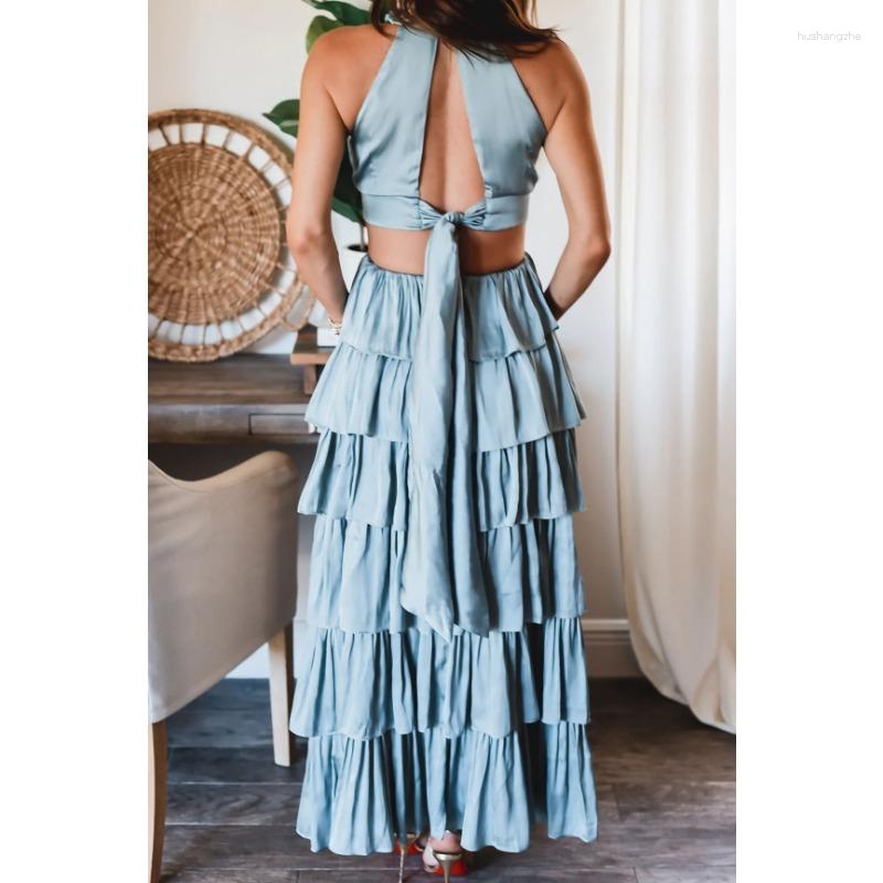 Casual Dresses Elegant Fashion Sleeveless High Waist Halter Corset Ruffle Graduation Evening Dress Summer Women Sexy Party Cake