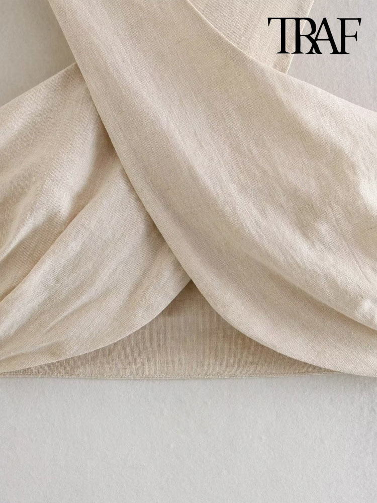 Women's Tanks Camis TRAF Women Sexy Fashion Backless With Bow Tied Crop Tank Tops Vintage Crossover Halter Neck Female Mujer 230721