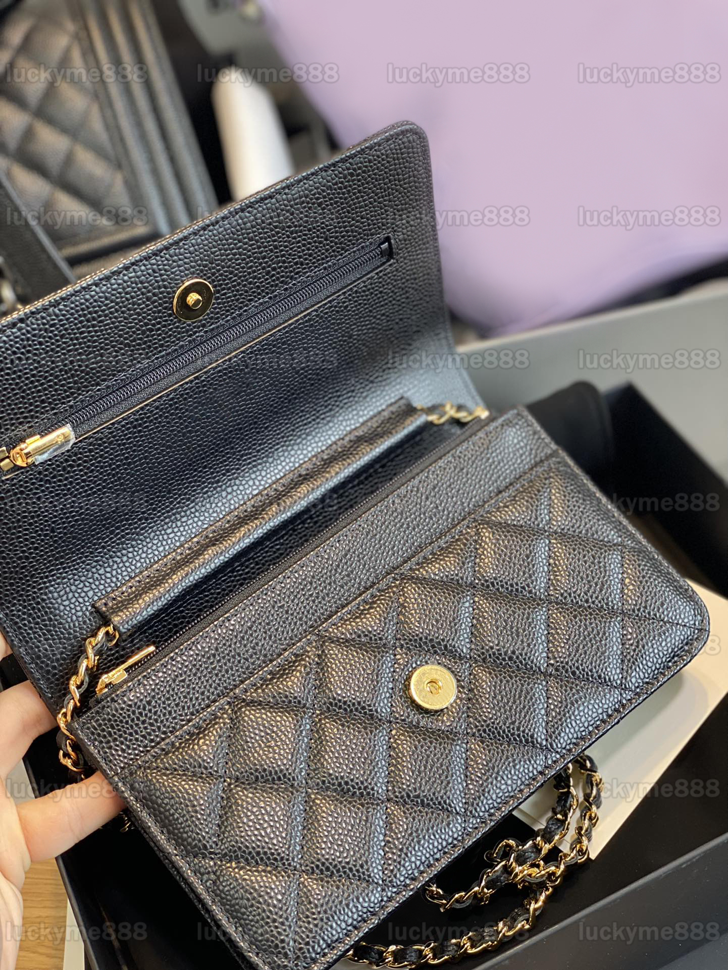 10A Mirror Quality Designers Wallet On Chain Bags Mini 19Cm Flap Quilted Black Purse Women Real Leather Caviar Lambskin Handbag Shoulder Box Bag With 