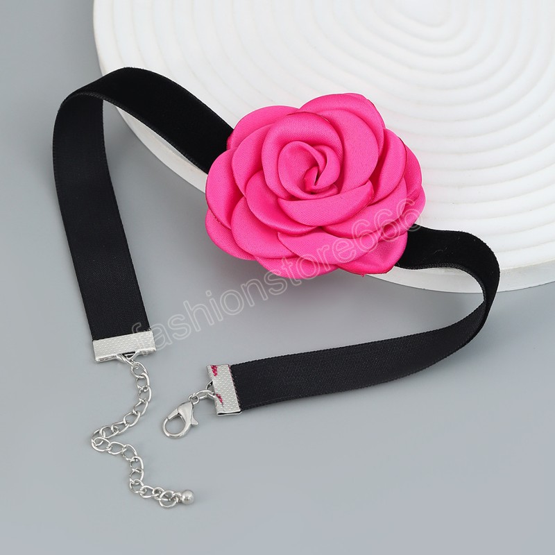 Fabric Rose Flower Clavicle Necklaces Women Choker Gothic Soft Velvet Collar Necklace Girl Neck Jewelry Gift Accessoires