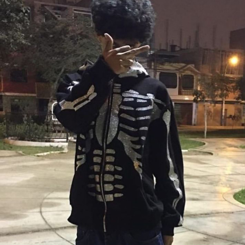 Men's Hoodies Sweatshirts Zip Hoodie skeleton goth Sweatshirt Sport Coat Pullover Gothic Long Sleeve Oversized hoodie Y2k jacket Men's hoodi