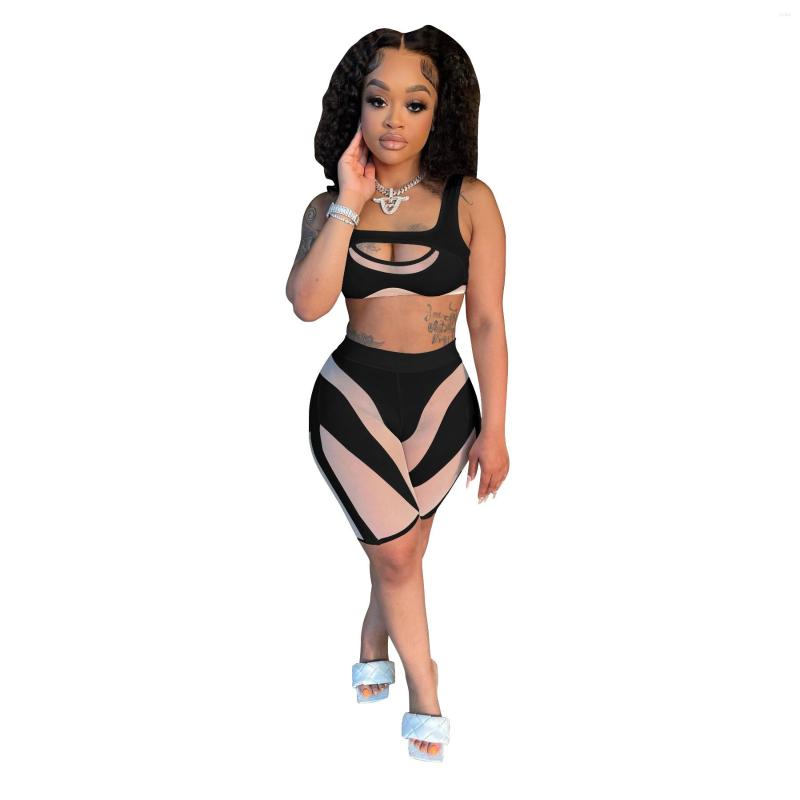 Womens Tracksuits 2024 Luxury Designer Young Patchwork Sexy Open See Through Lace Bikini Top Knee Length Skinny Women Two-Piece Set