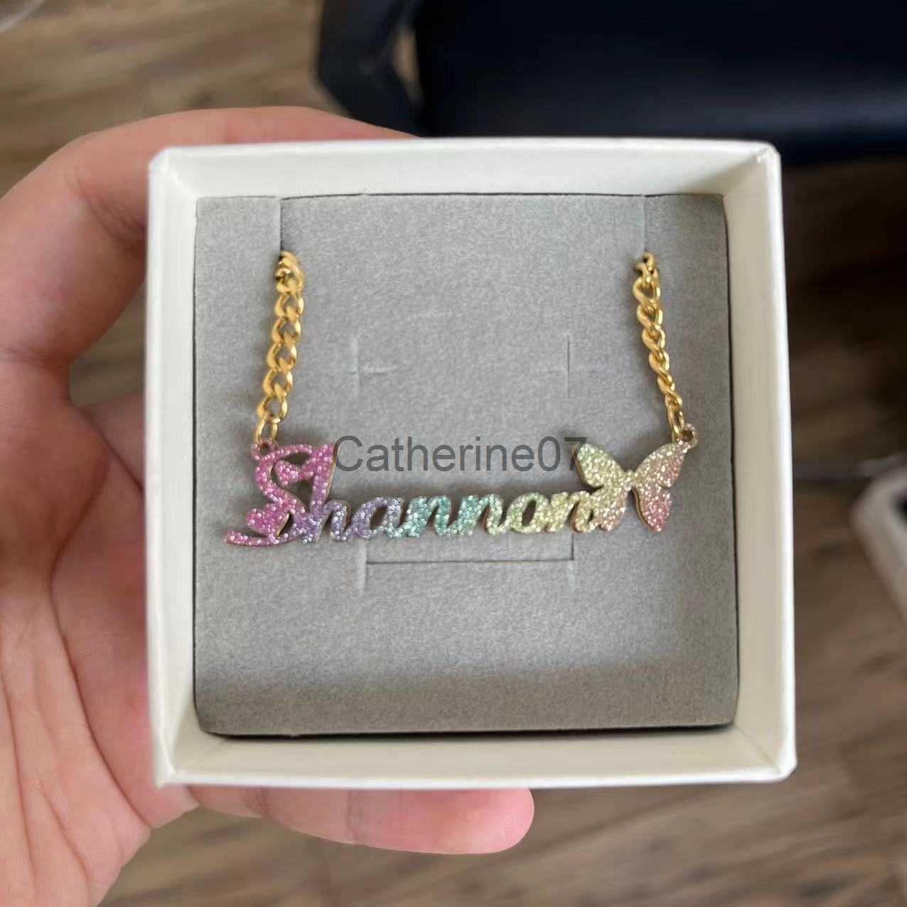 Pendant Necklaces Custom Stainless Steel Name Necklace For Women Color Name Cuban Chain Personalized Necklace Butterfly Heart Chain Choker Jewelry J23