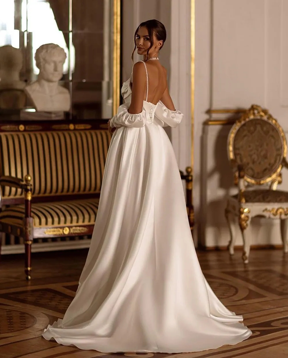 Beach Doymeny Elegant Boho Wedding Dresses Sweetheart Beaded Sequins Pleat Bride Bridal Gowns Split Satin Vestido 0219