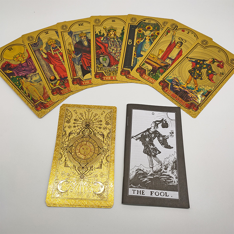 Outdoor Games Activities Plastic Rider Stamping Gold Foil Tarot Exquisite Board Game Divination Cards For Collection 230725