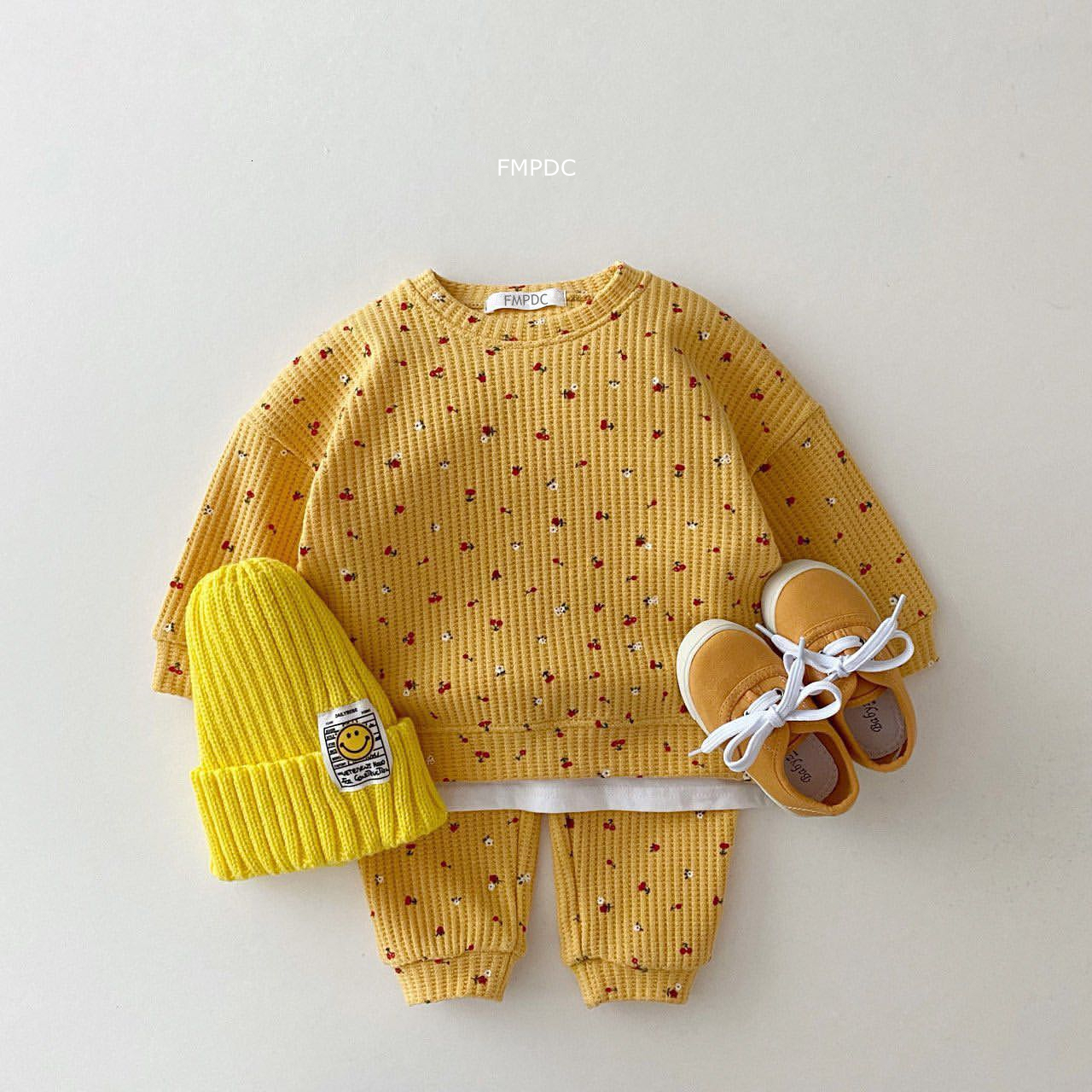 Clothing Sets 2023 Toddler Kids Waffle Cotton Clothes Set Many Fruits Print Sweatshirt Casual Pants 2pcs Boys Suit Baby Girl Outfits 230724