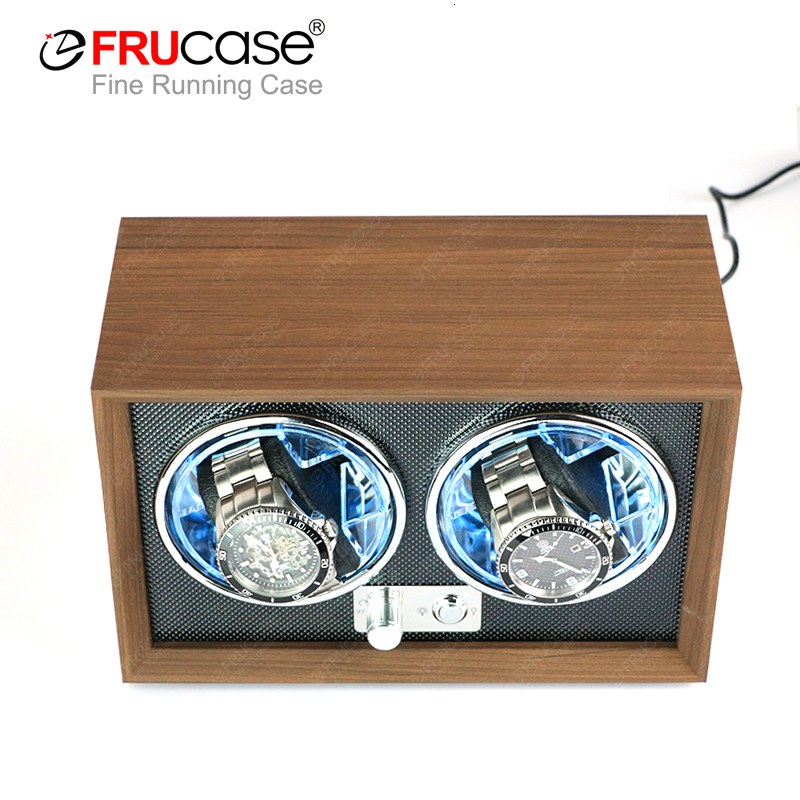 Watch Boxes Cases FRUCASE Double Watch Winder for Automatic Watches 2 Rolex Box Jewelry Display Collector Storage Wood Grain with Light 230725