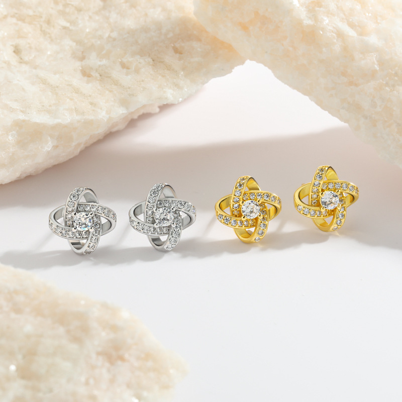 Elegant Blue Crystals & Floral Detail Small Stud Earrings Hypoallergenic 925 Silver Daisies Swiveling Ear Jewelry for Her