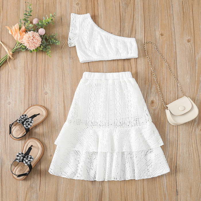Clothing Sets 1 6Y Kids Girls Fashion Set Sleeveless Lace One shoulder Vest with Dual layer Skirt Summer Casual Outfit 230724