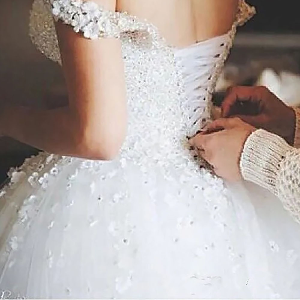 White Ball Gown Wedding Dresses Ivory Bridal Gowns New Plus Size Formal Tulle Applique Custom A Line Sweetheart Sleeveless Off-Shoulder 3D Floral Appl