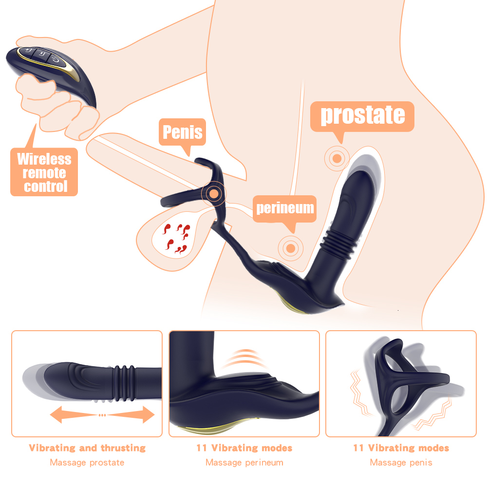 Anal Toys Stimulating prostate massager anal vibrator male delayed gum locking ring cock remote control hip plug sex toy 230724