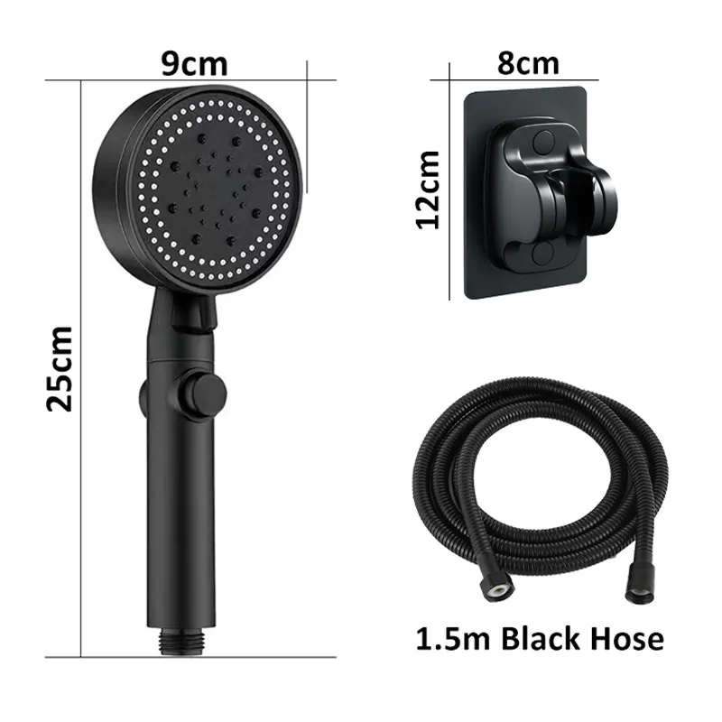New Shower Head Water Saving Black 5 Mode Adjustable High Pressure Shower One-key Stop Water Massage Eco Shower Bathroom Accessories