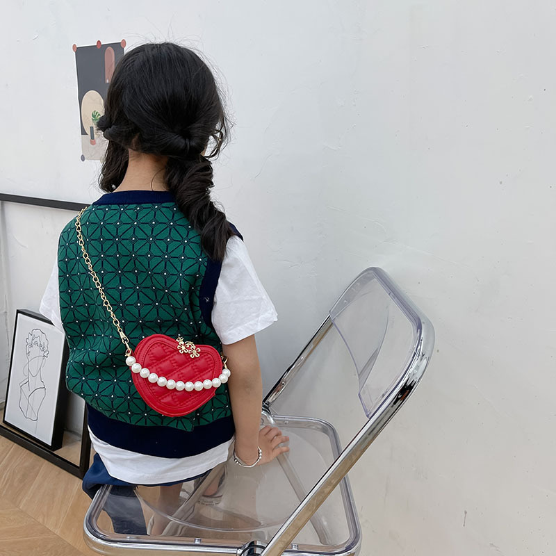 Handbags Cute Pearl Handle Kids Mini Shoulder Messenger Bag Princess Wallet Coin Purse Handbags Girls Heart-shaped Crossbody Bags 230724