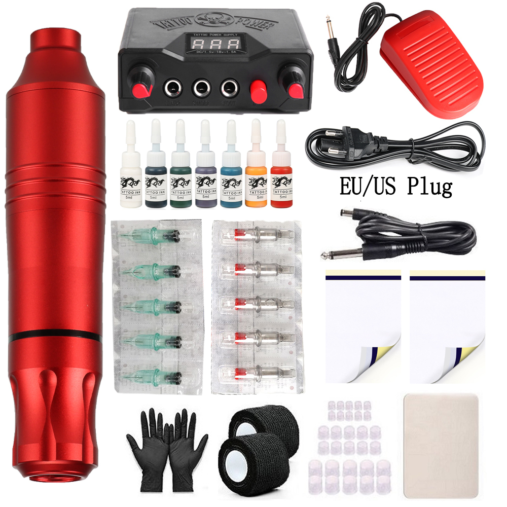 Tattoo Machine Full set of tattoo machine kit rotary pen set suitable for beginners mini tattoo power supply tattoo ink set with 10 ink cartridge need