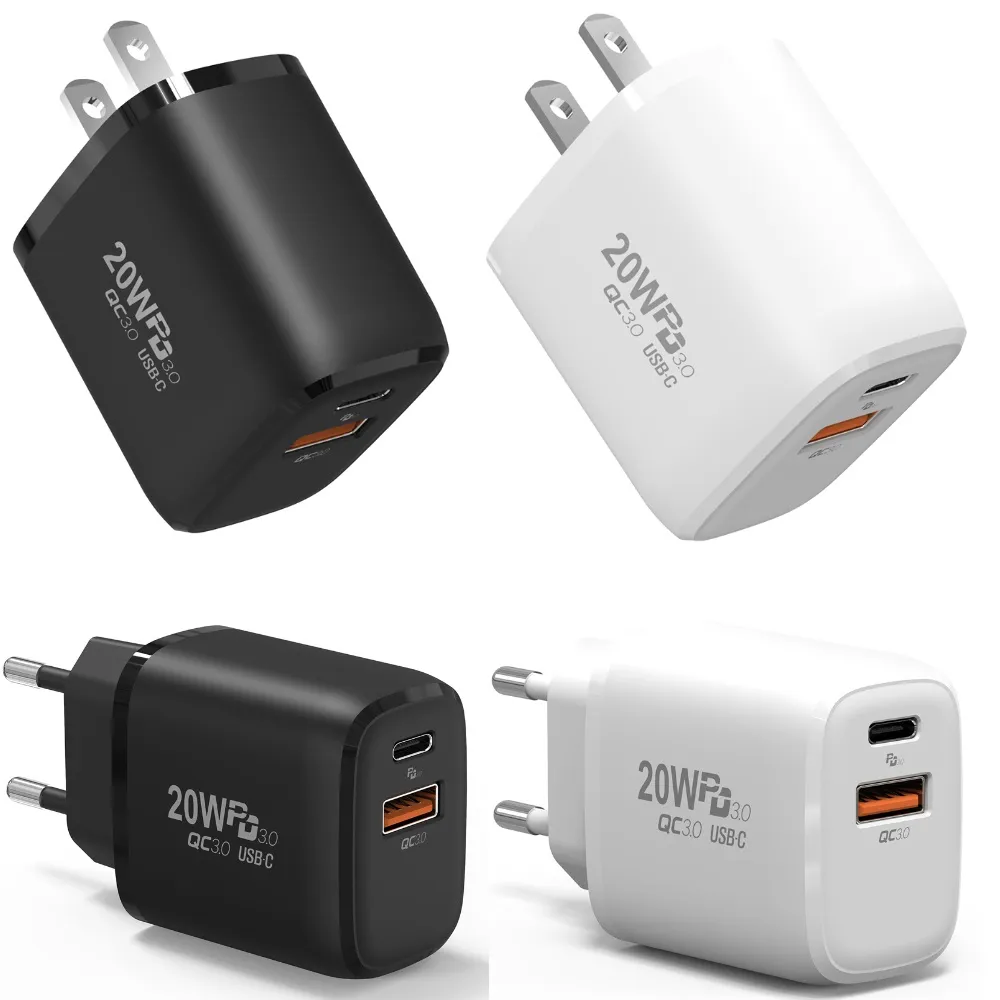 EU US UK plug Cell Phone Chargers 20W PD Type c QC3.0 Wall Charger Power Adapters For iphone Samsung Huawei Android Multiple phone models PC Mp3