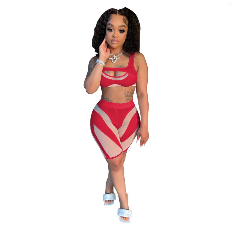 Womens Tracksuits 2024 Luxury Designer Young Patchwork Sexy Open See Through Lace Bikini Top Knee Length Skinny Women Two-Piece Set