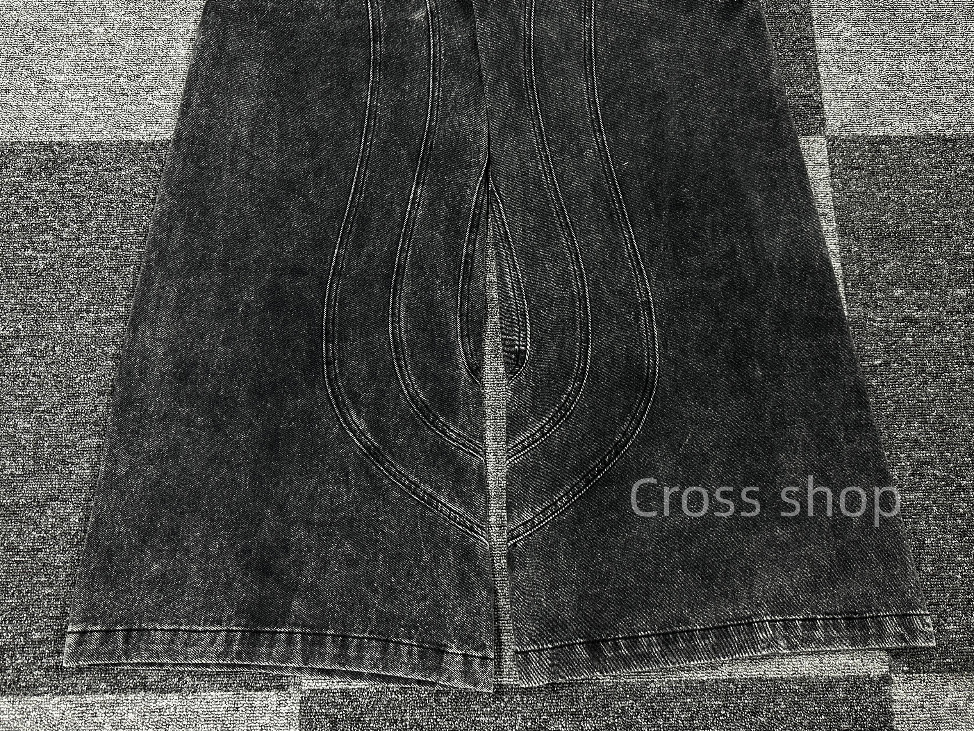 Original No/fair 23S Duty Wave Rippled Black Grey Micro Horn Denim Loose Pants Jeans Denim Pants Fashion Loose Men Streetwear Causal Jeans