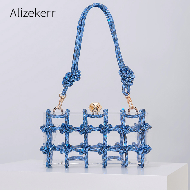 Diamond Clear Acrylic Box Evening Clutch Bags Women Boutique Woven Knotted Rope Purses And Handbags Wedding Party 230724