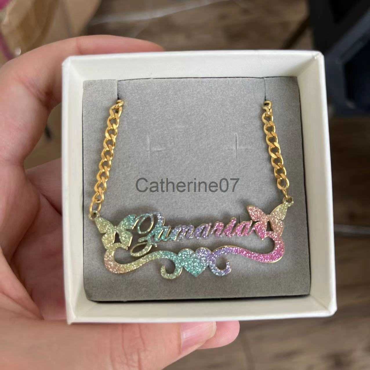 Pendant Necklaces Custom Stainless Steel Name Necklace For Women Color Name Cuban Chain Personalized Necklace Butterfly Heart Chain Choker Jewelry J23