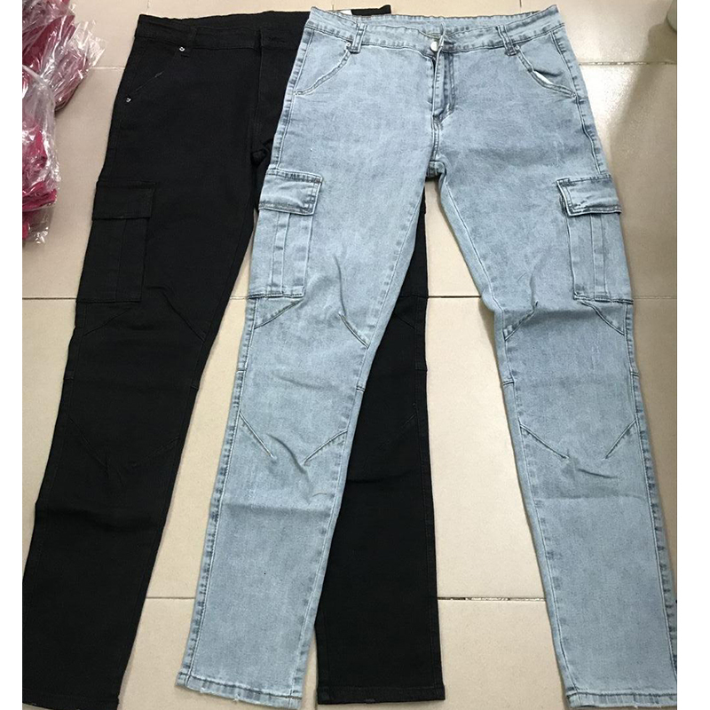 Mens Jeans Men Pants Wash Solid Color Multi Pockets Denim Mid Waist Cargo Plus Size Fahsion Casual Trousers Male Daily Wear 230725