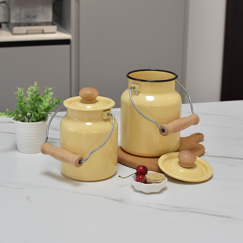 Tea Cups Small Fresh Milk Yellow Solid Color Series Teapot Enamel Kettle Storage Bucket Summer Set 230724