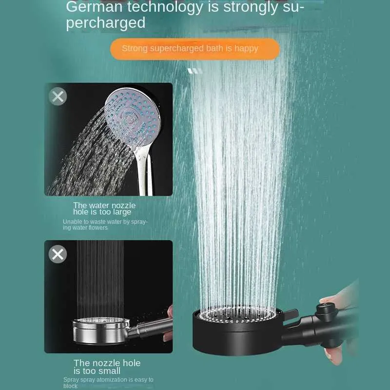 New Shower Head Water Saving Black 5 Mode Adjustable High Pressure Shower One-key Stop Water Massage Eco Shower Bathroom Accessories