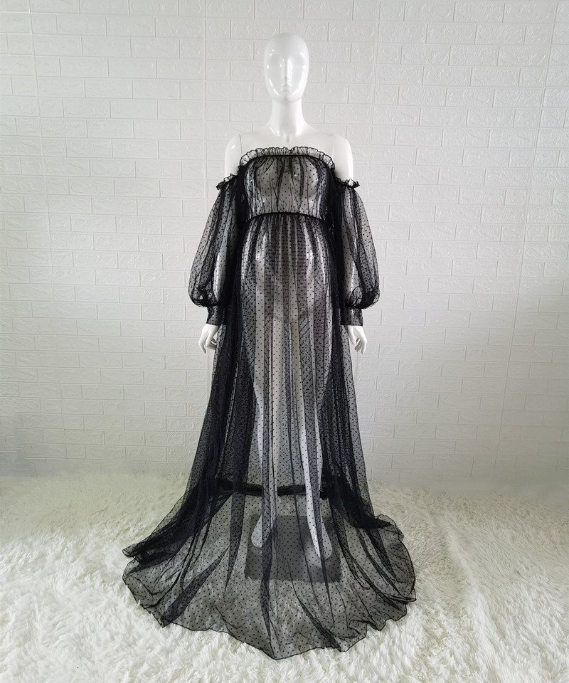 Maternity Dresses White Dot Tulle Maternity Pography Props Dress See Through Maternity Po Shoot Tulle Long Dress Lantern Sleeve 230724