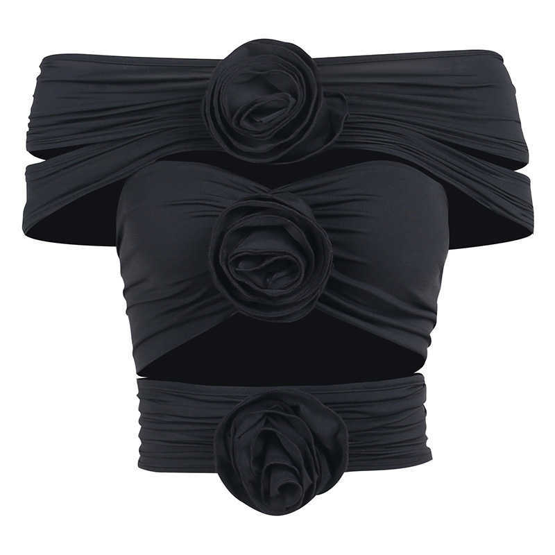 Women's Tanks flower hollowed-out one-shoulder top temperament fashionable slim hot girl versatile tank top woman