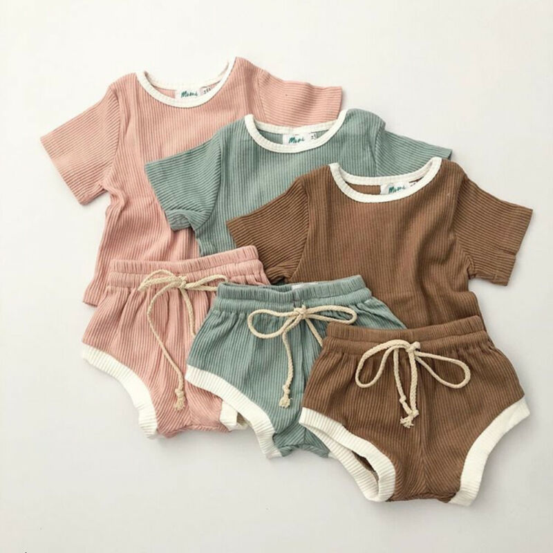 Clothing Sets born Baby Girls Boys Clothes Cotton Casual Short Sleeve Tops T shirt Shorts Ribbed Knitt Tracksuits Toddler Infant Outfit Set 230724