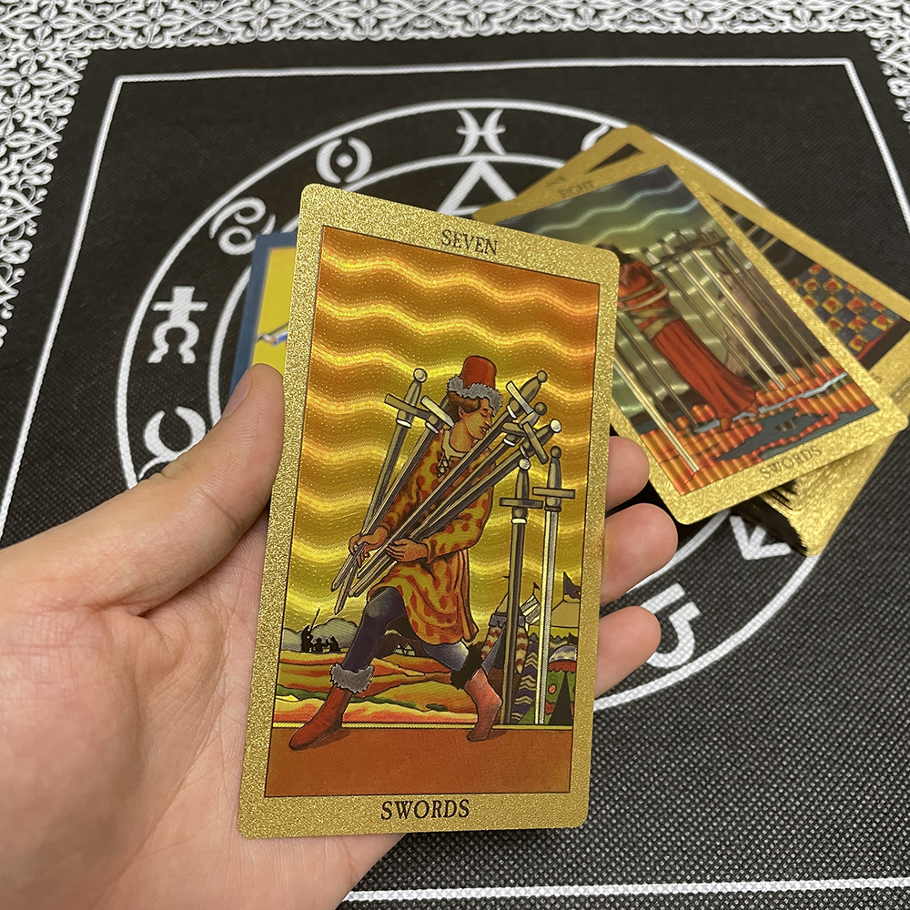 Outdoor Games Activities Golden Beautiful English Tarot 12x7cm Cards Deck High Quality Gold Big Size Witchcraft Classic for Beginners with Guidebook 2