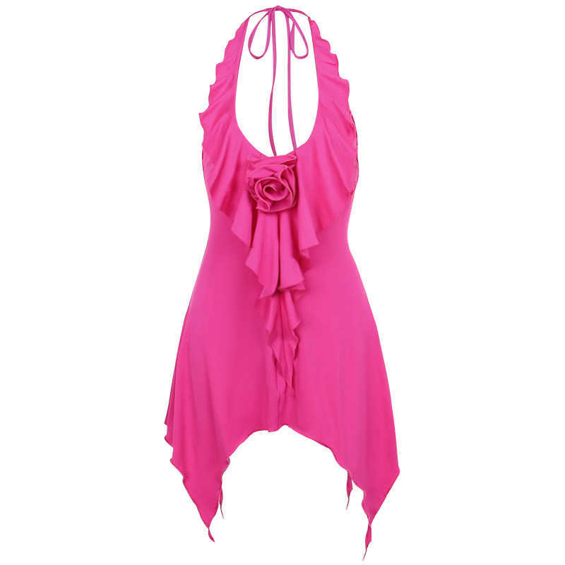 Women V-neck flower ruffle ribbon dress style women's spring dress neck short skirt