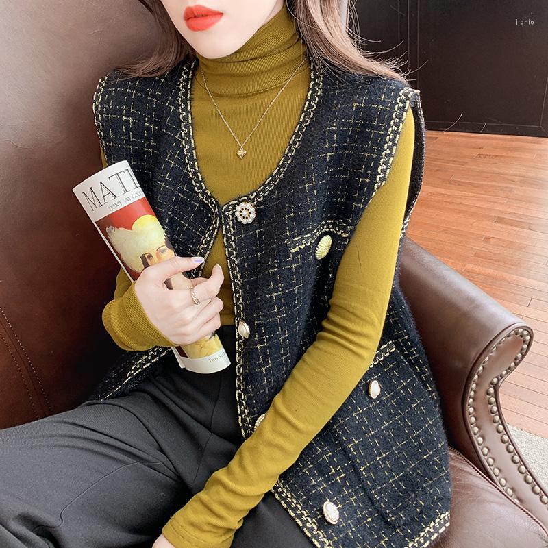 Womens Vests Arrival Women Fashion O-Neck Sleeveless Small Fragrance Korean Tweed Plaid Classic Vest Spring Waistcoat Casual Coat Wear