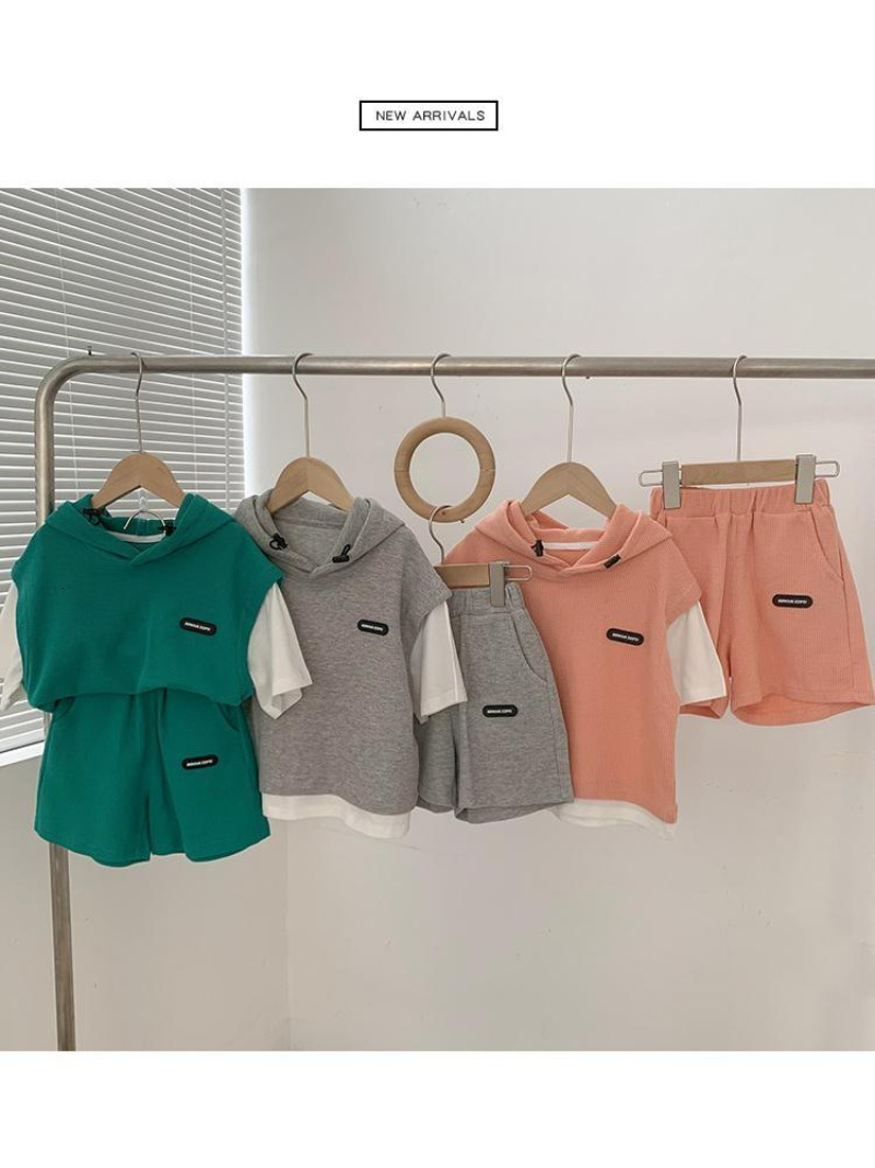 Clothing Sets Children Kids Boys Girls Clothes Short Sleeve Hooded Shirt short Kid 2Pcs Suit Cotton 2023 Summer Baby Boy Outfit 230724